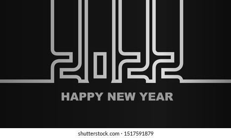 Year 2022 - simple greeting card, invitation, flyer, poster or design element - silver-metal-gray outline - vector illustration