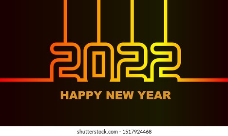 Year 2022 - simple greeting card, invitation, flyer, poster or design element - warm yellow-orange-red neon outline - vector illustration