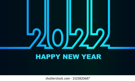 Year 2022 - simple greeting card, invitation, flyer, poster or design element - cold - cyan bluish blue outline - vector illustration