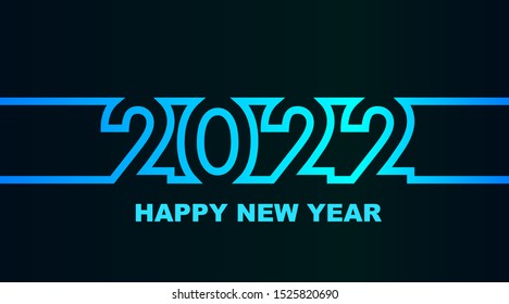Year 2022 - simple greeting card, invitation, flyer, poster or design element - cold - cyan bluish blue outline - vector illustration