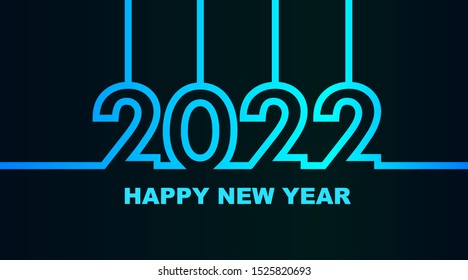 Year 2022 - simple greeting card, invitation, flyer, poster or design element - cold - cyan bluish blue outline - vector illustration