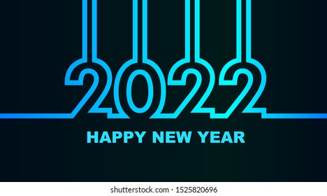 Year 2022 - simple greeting card, invitation, flyer, poster or design element - cold - cyan bluish blue outline - vector illustration