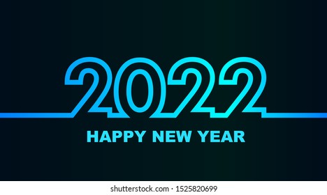 Year 2022 - simple greeting card, invitation, flyer, poster or design element - cold - cyan bluish blue outline - vector illustration