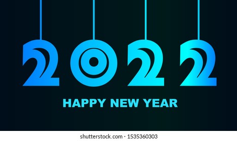 Year 2022 - simple greeting card, invitation, flyer, poster or design element - cold cyan bluish blue - vector illustration