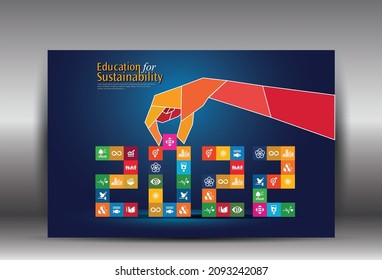 Year 2022 Sustainable Development concept typography design. Happy New Year 2022. Cover of business diary for 2020 with wishes. Brochure design template, card, banner. Vector illustration.
