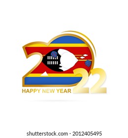 Año 2022 con el patrón de Bandera de Suazilandia. Feliz Diseño de Año Nuevo. Ilustración vectorial.