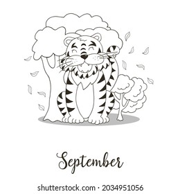 Year 2022 symbol for calendar decoration. September 2022. New Year of the Tiger according to the Chinese or Eastern calendar