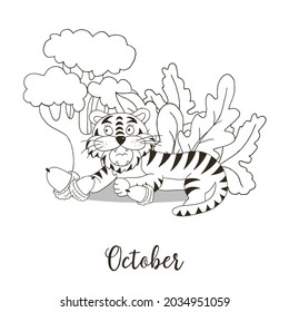 Year 2022 symbol for calendar decoration. October 2022. New Year of the Tiger according to the Chinese or Eastern calendar