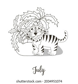 Year 2022 symbol for calendar decoration. July 2022. New Year of the Tiger according to the Chinese or Eastern calendar