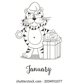 Year 2022 symbol for calendar decoration. January 2022. New Year of the Tiger according to the Chinese or Eastern calendar