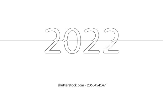 Year 2022 thin single line drawing, Design element continuous line art 2022 new year number, Vector illustration minimalist outline typography black and white