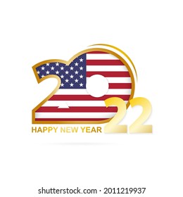 Year 2022 with USA Flag pattern. Happy New Year Design. Vector Illustration.