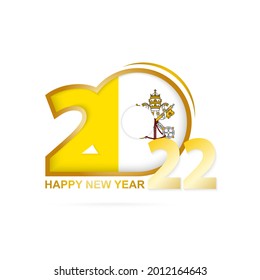 Year 2022 with Vatican City Flag pattern. Happy New Year Design. Vector Illustration.