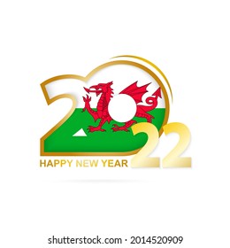 Year 2022 with Wales Flag pattern. Happy New Year Design. Vector Illustration.