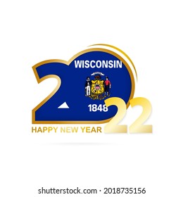 Año 2022 con patrón de bandera de Wisconsin. Feliz Diseño de Año Nuevo. Ilustración vectorial.