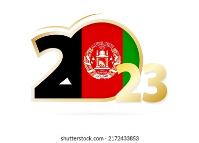 Año 2023 con patrón de bandera de Afganistán. Ilustración vectorial.