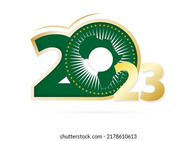 Year 2023 with African Union Flag pattern. Vector Illustration.