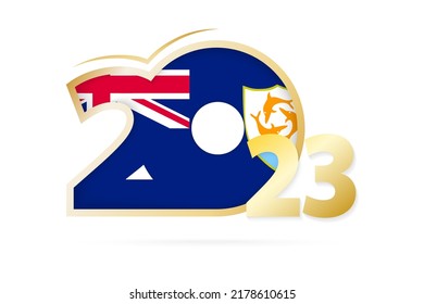 Año 2023 con patrón de bandera de Anguila. Ilustración vectorial.
