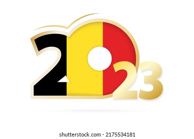 Year 2023 with Belgium Flag pattern. Vector Illustration.