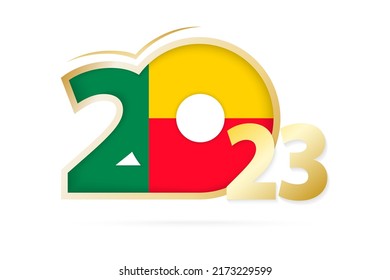 Year 2023 with Benin Flag pattern. Vector Illustration.