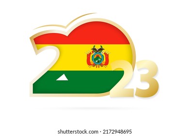 Año 2023 con patrón de bandera de Bolivia. Ilustración vectorial.