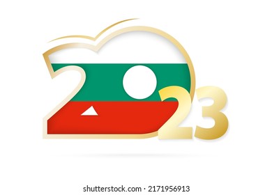 Año 2023 con patrón de bandera de Bulgaria. Ilustración vectorial.