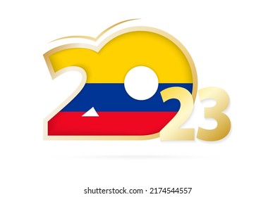 Year 2023 with Colombia Flag pattern. Vector Illustration.