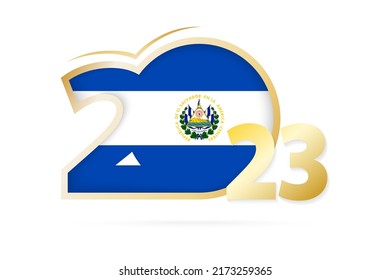 Year 2023 with El Salvador Flag pattern. Vector Illustration.