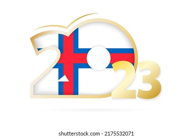 Year 2023 with Faroe Islands Flag pattern. Vector Illustration.