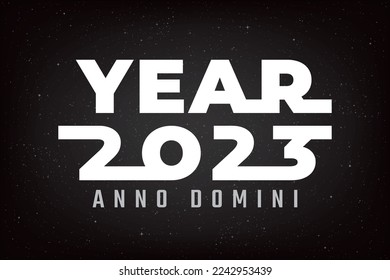 Year 2023 Flat Future Space Style Logo and Latin Anno Domini Lettering as in the Year of Our Lord Meaning - Vector Mixed Graphic Design