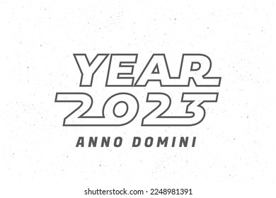 Year 2023 Future Space Style Italic Capitals Logo and Latin Anno Domini Lettering as in the Year of Our Lord Meaning - Black on Inverted Night Sky Illusion Background - Vector Mixed Graphic Design