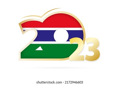 Year 2023 with Gambia Flag pattern. Vector Illustration.