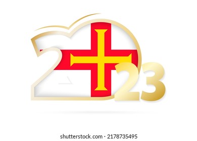 Year 2023 with Guernsey Flag pattern. Vector Illustration.