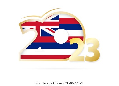 Year 2023 with Hawaii Flag pattern. Vector Illustration.