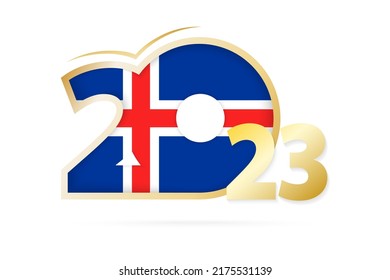 Year 2023 with Iceland Flag pattern. Vector Illustration.