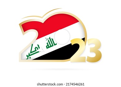 Year 2023 with Iraq Flag pattern. Vector Illustration.
