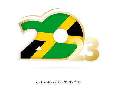 Year 2023 with Jamaica Flag pattern. Vector Illustration.