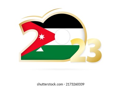 Year 2023 with Jordan Flag pattern. Vector Illustration.