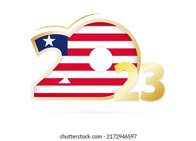 Year 2023 with Liberia Flag pattern. Vector Illustration.