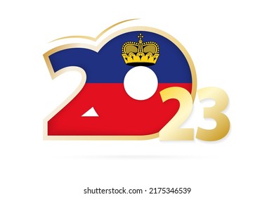 Year 2023 with Liechtenstein Flag pattern. Vector Illustration.