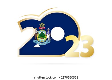 Year 2023 with Maine Flag pattern. Vector Illustration.