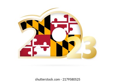 Year 2023 With Maryland Flag Pattern. Vector Illustration.