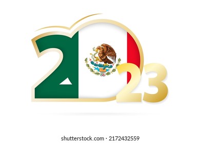 Year 2023 with Mexico Flag pattern. Vector Illustration.