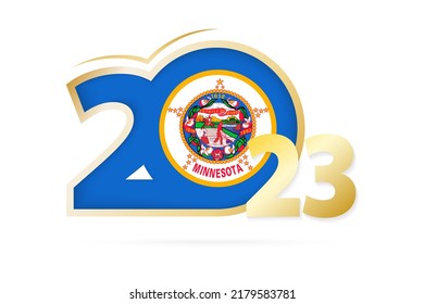 Year 2023 with Minnesota Flag pattern. Vector Illustration.