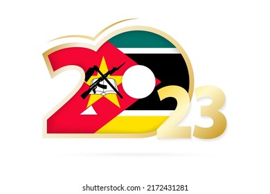 Year 2023 with Mozambique Flag pattern. Vector Illustration.