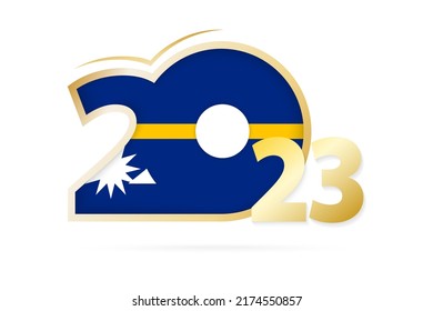 Year 2023 with Nauru Flag pattern. Vector Illustration.