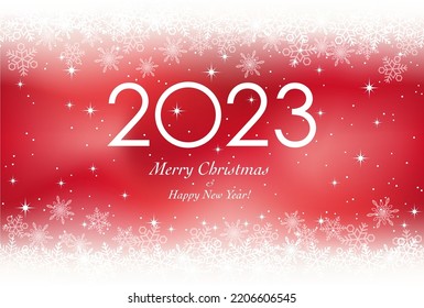 The Year 2023 New Year’s Card With Snowflakes On A Red Background, Vector Illustration.