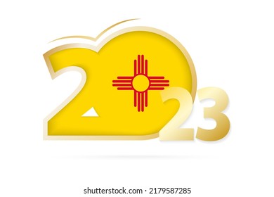 Jahr 2023 mit dem Muster der Flagge New Mexico. Vektorgrafik.