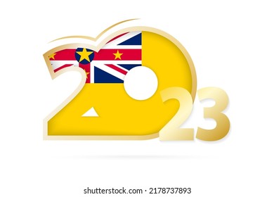 Year 2023 with Niue Flag pattern. Vector Illustration.