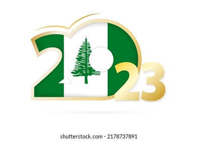 Year 2023 with Norfolk Island Flag pattern. Vector Illustration.